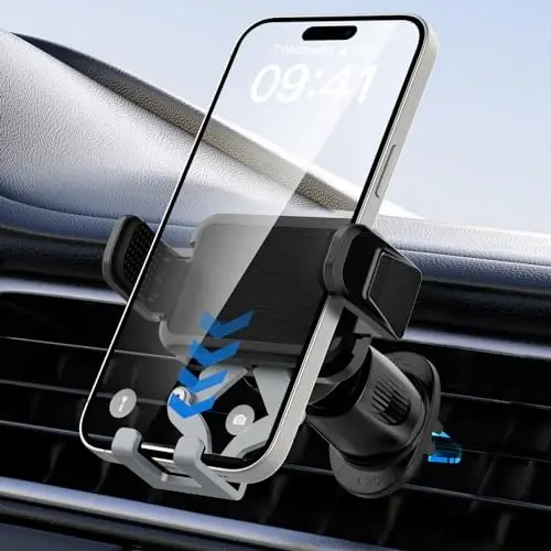 MIUOLV Phone Mount Holder for Car Vent 2023 Upgraded Aluminum Gravity Car Phone Holder Mount with Anti Overload Metal Hook Clip Hands Free Cell Phone Holder for iPhone 15 Pro Max 14 13 Large Phones - MIUOLV