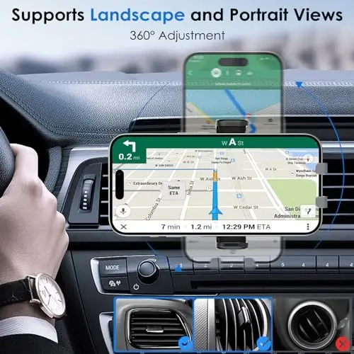 MIUOLV Phone Mount Holder for Car Vent 2023 Upgraded Aluminum Gravity Car Phone Holder Mount with Anti Overload Metal Hook Clip Hands Free Cell Phone Holder for iPhone 15 Pro Max 14 13 Large Phones - MIUOLV (1)