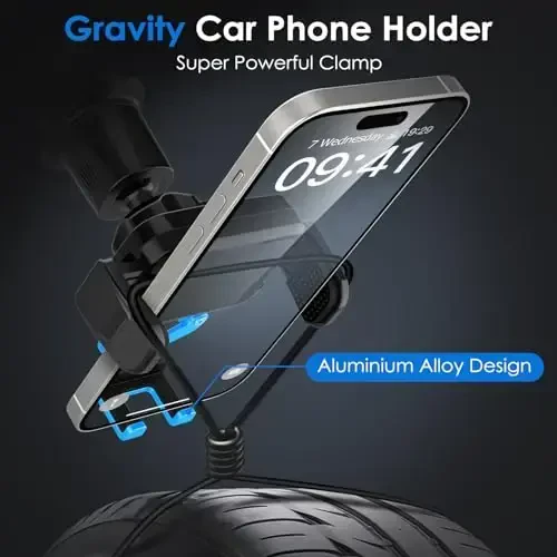 MIUOLV Telefon O'rnatish Avtomobil Ventilyatsiyasi uchun 2023 Yilgi yangilangan alyuminiy gravitatsiyaviy avtomobil telefon ushlagichi, yuk ortishiga qarshi metall ilgakli qisqich, qo'lsiz mobil telefon ushlagichi iPhone 15 Pro Max 14 13 katta telefonlar uchun - 3