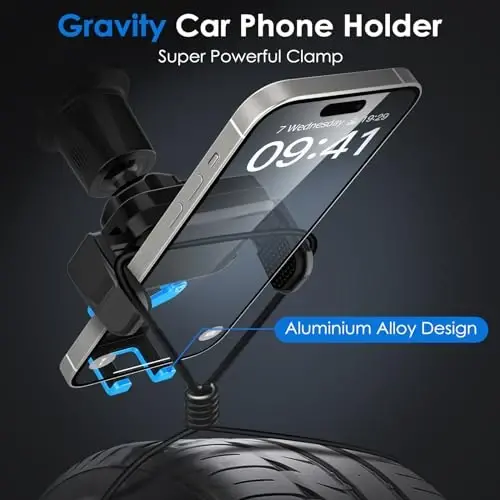 MIUOLV Telefon O'rnatish Avtomobil Ventilyatsiyasi uchun 2023 Yilgi yangilangan alyuminiy gravitatsiyaviy avtomobil telefon ushlagichi, yuk ortishiga qarshi metall ilgakli qisqich, qo'lsiz mobil telefon ushlagichi iPhone 15 Pro Max 14 13 katta telefonlar uchun - 3