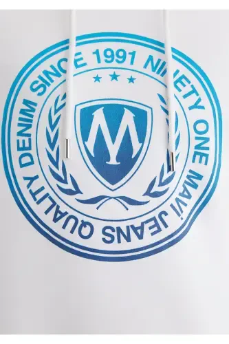 Мюхюр Лого Баскылы Капюшонлу Беяз Свитшот 0611721-620-Беяз - 8