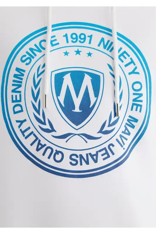 Мюхюр Лого Баскылы Капюшонлу Беяз Свитшот 0611721-620-Беяз - 8