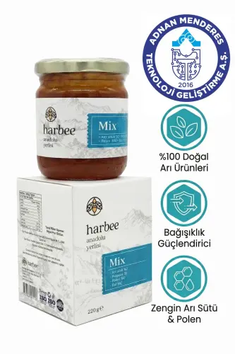 Mix %100 Doğal Karışım - Bal, Propolis, Arı Sütü ve Polen İçeren Güçlü Formül 220 gr - HAR-BEE (1)