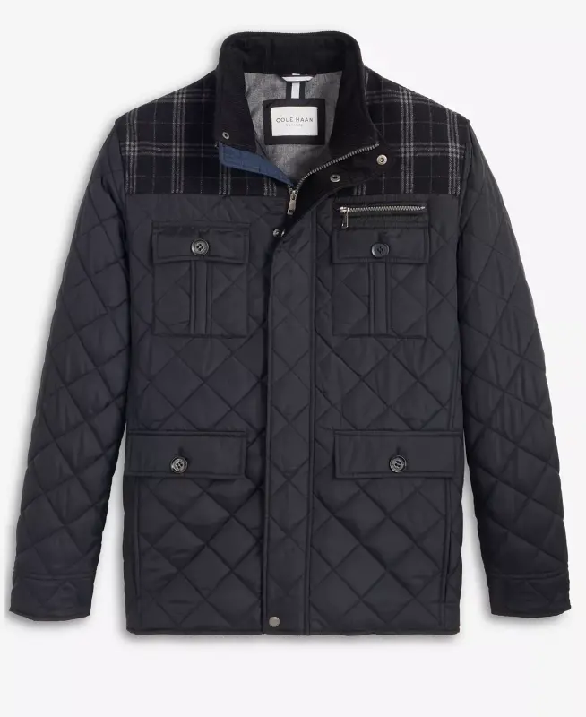 Mixed Media Quilted Jacket-Black - COLE HAAN