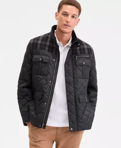 Mixed Media Quilted Jacket-Black - 2