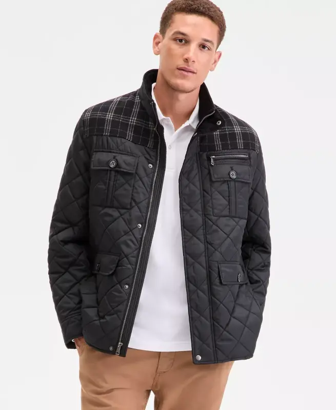 Mixed Media Quilted Jacket-Black - 2