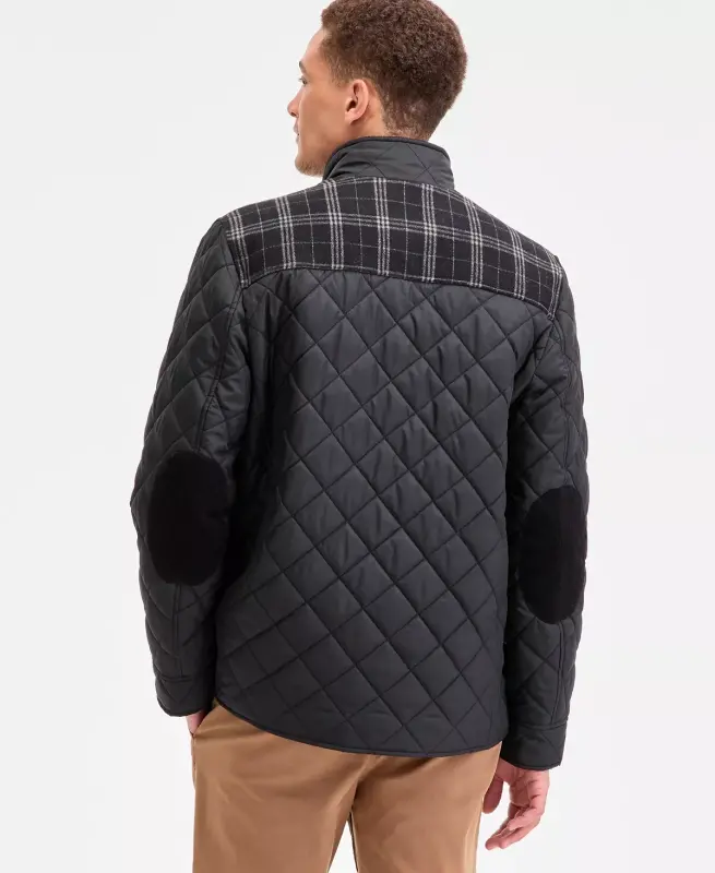 Mixed Media Quilted Jacket-Black - 4