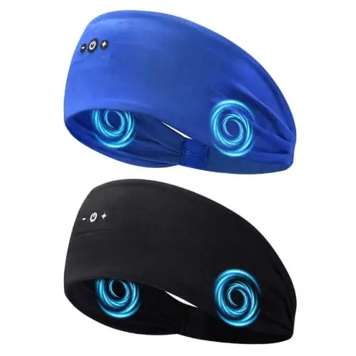 Mixiba Sleeping Headphones Bluetooth Headband with HD Stereo Speakers 2PCS | 14H Thin Speakers Bluetooth Headband for Sports Running Workouts Yoga Air Travel Meditation Gift - Black&Blue - 1