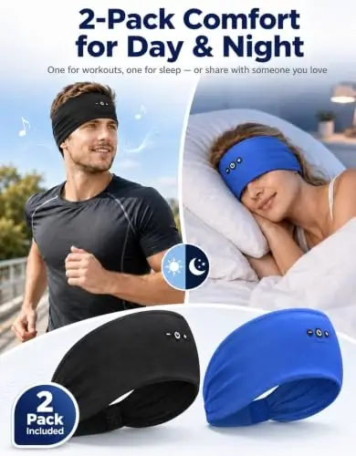 Mixiba Sleeping Headphones Bluetooth Headband with HD Stereo Speakers 2PCS | 14H Thin Speakers Bluetooth Headband for Sports Running Workouts Yoga Air Travel Meditation Gift - Black&Blue - 2