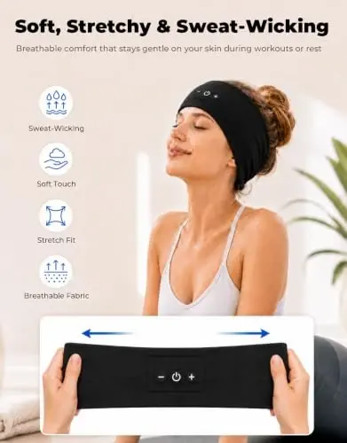 Mixiba Sleeping Headphones Bluetooth Headband with HD Stereo Speakers 2PCS | 14H Thin Speakers Bluetooth Headband for Sports Running Workouts Yoga Air Travel Meditation Gift - Black&Blue - 3