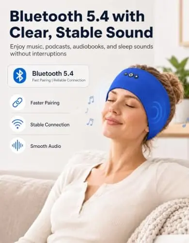 Mixiba Sleeping Headphones Bluetooth Headband with HD Stereo Speakers 2PCS | 14H Thin Speakers Bluetooth Headband for Sports Running Workouts Yoga Air Travel Meditation Gift - Black&Blue - 4