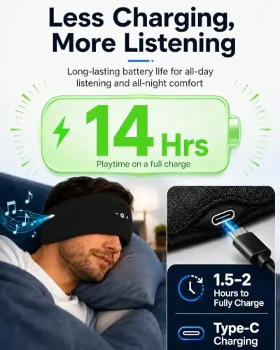 Mixiba Sleeping Headphones Bluetooth Headband with HD Stereo Speakers 2PCS | 14H Thin Speakers Bluetooth Headband for Sports Running Workouts Yoga Air Travel Meditation Gift - Black&Blue - 5