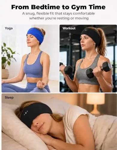 Mixiba Sleeping Headphones Bluetooth Headband with HD Stereo Speakers 2PCS | 14H Thin Speakers Bluetooth Headband for Sports Running Workouts Yoga Air Travel Meditation Gift - Black&Blue - 6