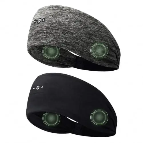 Mixiba Sleeping Headphones Bluetooth Headband with HD Stereo Speakers 2PCS | 14H Thin Speakers Bluetooth Headband for Sports Running Workouts Yoga Air Travel Meditation Gift - Black&Gray - 1