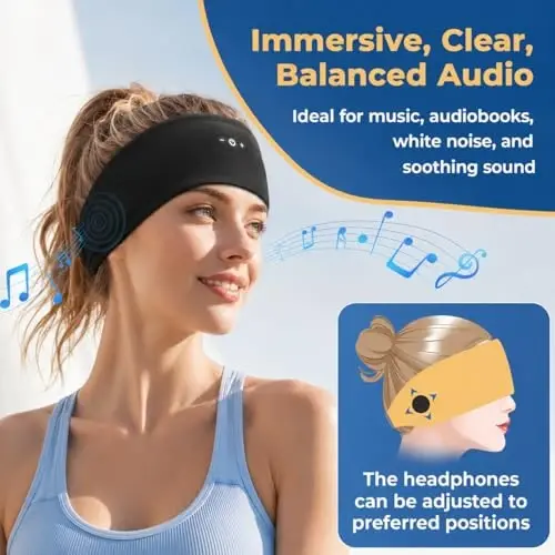Mixiba Sleeping Headphones Bluetooth Headband with HD Stereo Speakers 2PCS | 14H Thin Speakers Bluetooth Headband for Sports Running Workouts Yoga Air Travel Meditation Gift - Black&Gray - 6
