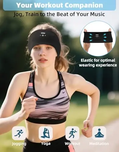 Mixiba Sleeping Headphones, HD Stereo karnayli boshbog'li naushniklar, Sport, yugurish, mashqlar, Yoga, havo sayohatlari, meditatsiya, sovg'a uchun Bluetooth boshbog'i - qora - 2