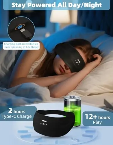 Mixiba Sleeping Headphones, HD Stereo karnayli boshbog'li naushniklar, Sport, yugurish, mashqlar, Yoga, havo sayohatlari, meditatsiya, sovg'a uchun Bluetooth boshbog'i - qora - 3