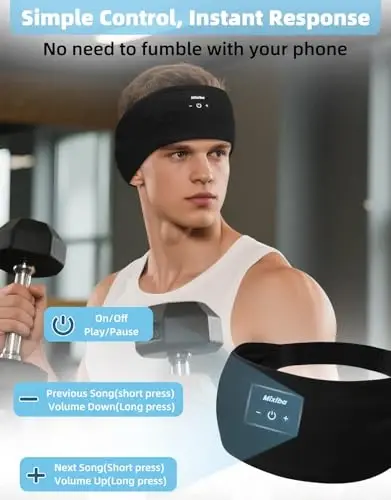Mixiba Sleeping Headphones, HD Stereo karnayli boshbog'li naushniklar, Sport, yugurish, mashqlar, Yoga, havo sayohatlari, meditatsiya, sovg'a uchun Bluetooth boshbog'i - qora - 4