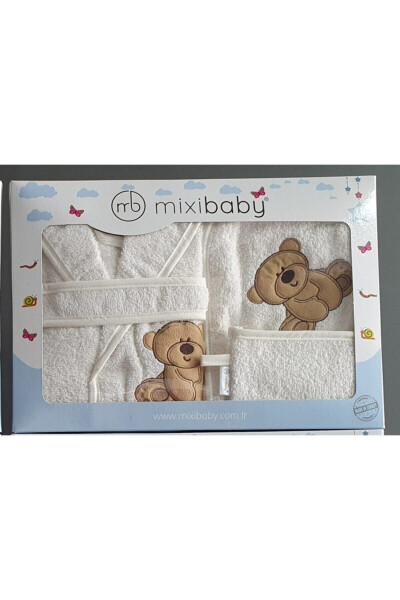 Mixibaby Çocuk Havlu Bornoz Ve Kese Seti 3lü Takım - gri - KITKA (1)