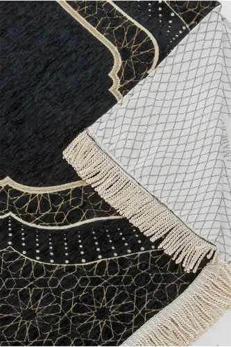 Михраб Desenli Astarlı Şönil Seccade - Siyah-Siyah - 3