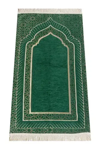 Михраб Desenli Astarlı Şönil Seccade - Yeşil-Yeşil - 1