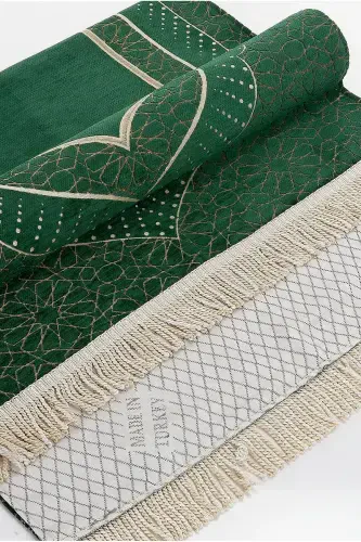 Михраб Desenli Astarlı Şönil Seccade - Yeşil-Yeşil - 4