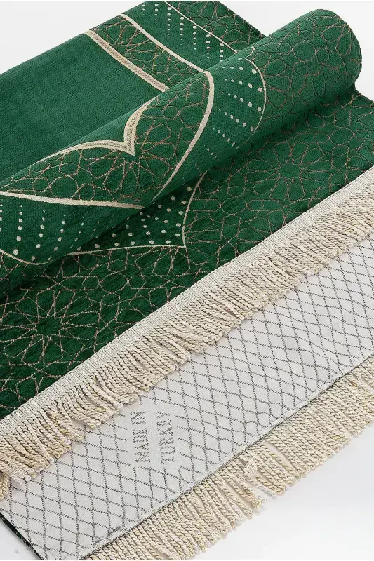 Михраб Desenli Astarlı Şönil Seccade - Yeşil-Yeşil - 4