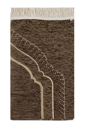 Михраб Дизайн Шенил Подкладка Молитвенный Коврик - Коричневый-Коричневый - 1