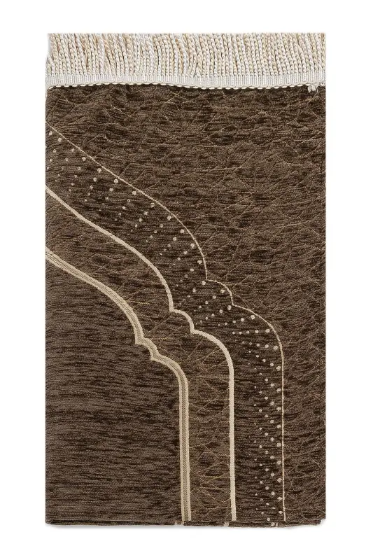 Михраб Дизайн Шенил Подкладка Молитвенный Коврик - Коричневый-Коричневый - IHVAN ONLINE