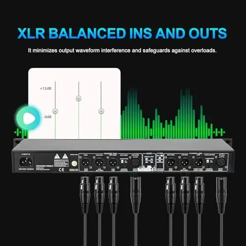 MIZISNR Professional 2/3 Way Stereo/4 Way Mono Crossover with XLR Input and Output, Stereo Audio Sound Processing for PA System with Subwoofer - 7