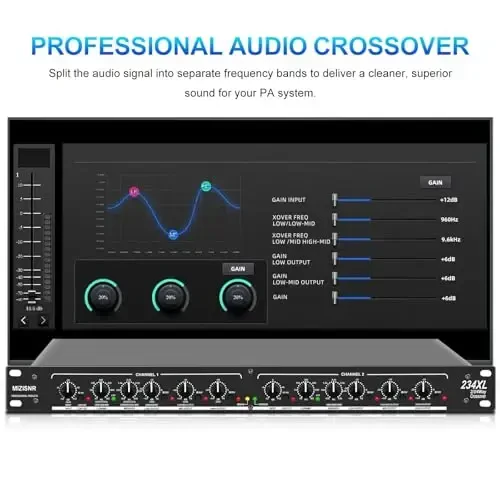 MIZISNR Professional 2/3 Way Stereo/4 Way Mono Crossover with XLR Input and Output, Stereo Audio Sound Processing for PA System with Subwoofer - 3