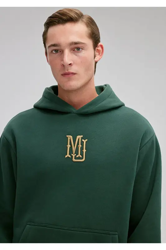 MJ Nakışlı Kapüşonlu Yeşil Sweatshirt 0S10131-71538 - Yeşil-71538 - 5