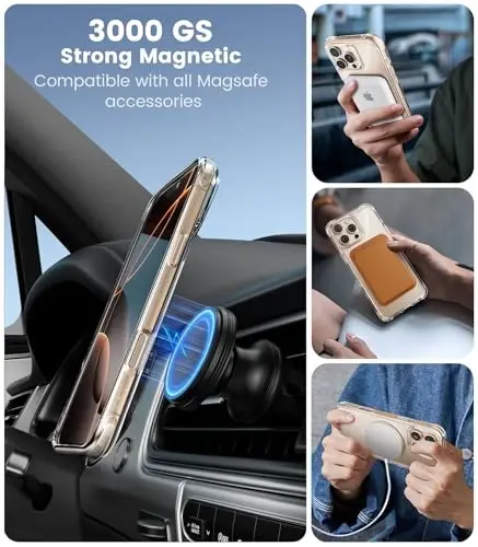 Mkeke iPhone 16 Pro Max uchun magnitli shaffof gʻilof, MagSafe bilan mos, harbiy darajadagi himoya, Apple 6.9 dyuym 2024 uchun telefon bamperi - 3