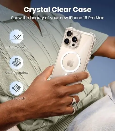 Mkeke iPhone 16 Pro Max uchun magnitli shaffof gʻilof, MagSafe bilan mos, harbiy darajadagi himoya, Apple 6.9 dyuym 2024 uchun telefon bamperi - 6