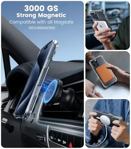 Mkeke iPhone 16 Pro uchun g'ilof Magnitli tiniq, MagSafe bilan mos, Harbiy darajadagi himoya, Apple 6.3 dyuym 2024 uchun telefon bamperi - 5