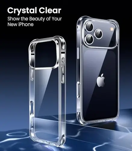 Mkeke iPhone 17 Pro G'ilofi bilan mos keladi Shaffof [Sarg'aymaydigan] [Harbiy darajadagi tushishdan himoya] Zarbadan himoya qiluvchi telefon bamperi 6,3 dyuym 2025 