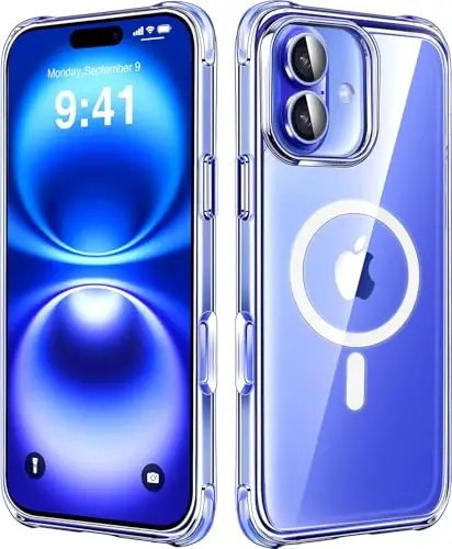 Mkeke Magnetic Designed for iPhone 16 Case Clear, [Magsafe bilan mos] [Sarg'aymaydi] [Harbiy darajadagi tushishdan himoya] Apple iPhone 16 uchun zarbga chidamli bamperli shaffof telefon qutilari 2024 