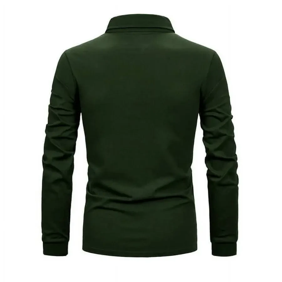 MLANM Erkaklar kundalik uzun qisma katakli yoqali polo ko'ylak Slim Fit asosiy ko'ylaklar, S To'q yashil - 3