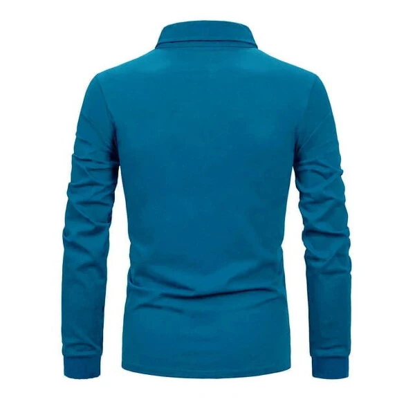 MLANM Mens Casual Long Sleeve Plaid Collar Polo Shirt Slim Fit Basic Shirts, S Light Blue- - 4