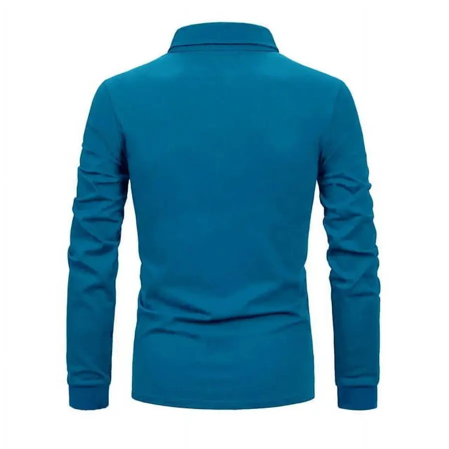 MLANM Mens Casual Long Sleeve Plaid Collar Polo Shirt Slim Fit Basic Shirts, S Light Blue- - 4