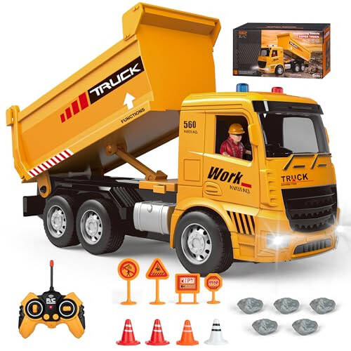 MLcnleS Kids-Toys for 3 4 5 6 Years Old Boys, Remote Control Dump Truck Toy with Activity Barricade, Rechargable, Construction-Car-Vehicle Toddlers-Toy for 6 7 8 9 Year Old Boys and Girls - 1