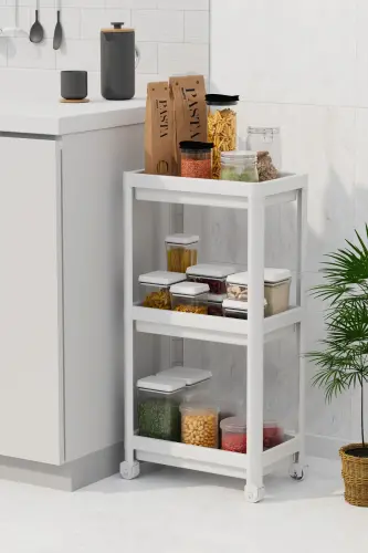 Многофункциональная 3-х уровневая этажерка для ванной комнаты на колесиках - Белая - 3