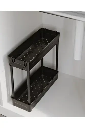 Многофункциональный 2-х уровневый органайзер под раковину Rafata, подвесной органайзер для ванной комнаты с нескользящим основанием - черный - 3