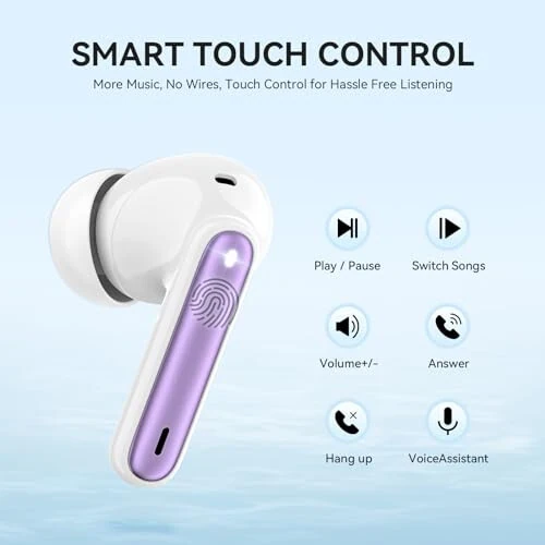 MoBadeety Wireless Earbuds, Bluetooth 5.3 Headphones 40Hrs Playtime Deep Bass Stereo, LED Power Display, Call Noise Canceling Headphones with Mic, IP7 Waterproof Earphones for iOS Android Purple - 5