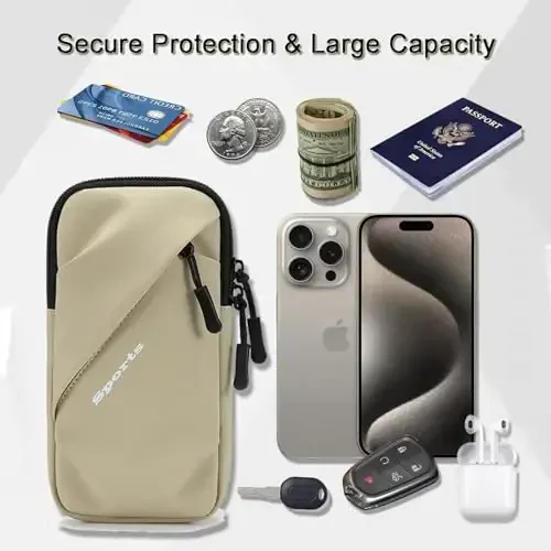 Mobil telefon uchun bilaguzuk, yugurish uchun telefon ushlagichi, yurish uchun telefon ushlagichi, yelkadan osiladigan telefon hamyoni, kross-bodi sumka telefon qutisi (Xaki) - 5