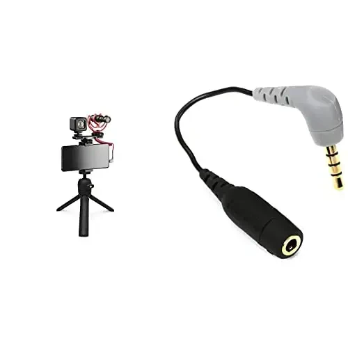 Rode VideoMicro Vlogger Kit for Mobile Phones (3.5mm connection) and SC4 3.5mm TRS to TRRS Microphone Cable Adaptor Bundle, Black 