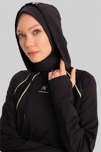 Mobile Hoodie With Finger And Drawstring Detailed Tunic 23k4735 Black - 1