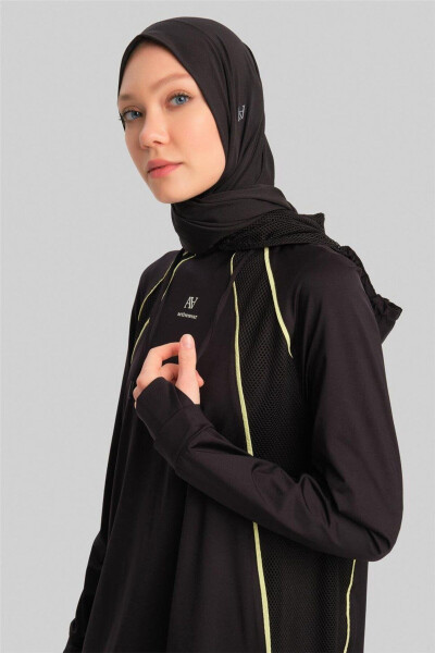 Mobile Hoodie With Finger And Drawstring Detailed Tunic 23k4735 Black - 4