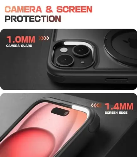 Mobnano for iPhone 15 Case with Stand, Compatible with MagSafe, Crystal Clear Back, Military-Grade Protection, Magnetic Ring Holder & Protective Bumpers, Non-Yellowing Scratch-Resistant - Black - 1