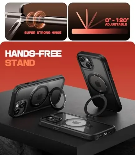 Mobnano for iPhone 15 Case with Stand, Compatible with MagSafe, Crystal Clear Back, Military-Grade Protection, Magnetic Ring Holder & Protective Bumpers, Non-Yellowing Scratch-Resistant - Black - MOBNANO (1)